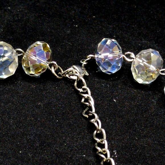 Clear Crystal Rondelle Beaded Necklace, 21" Length, Wire Wrapped - Picture 7 of 9